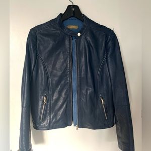 Massimo Dutti Blue Leather Jacket